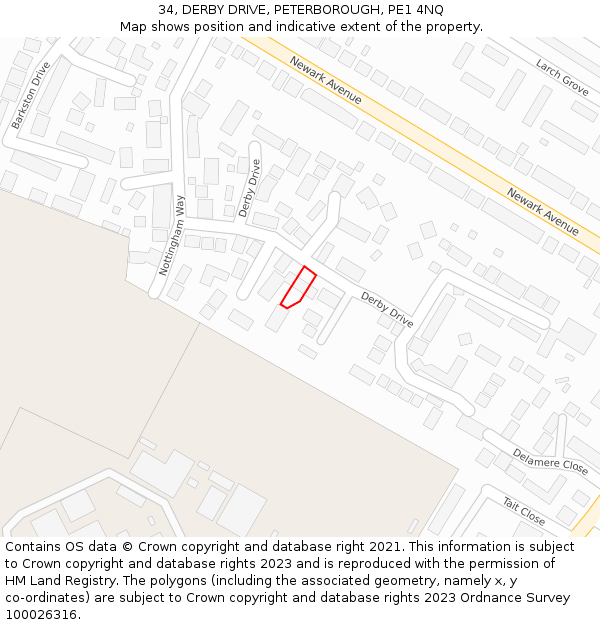 34, DERBY DRIVE, PETERBOROUGH, PE1 4NQ: Location map and indicative extent of plot