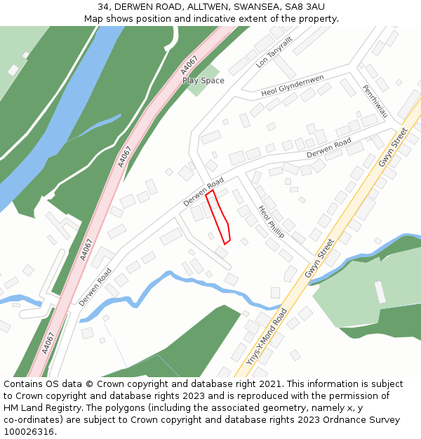 34, DERWEN ROAD, ALLTWEN, SWANSEA, SA8 3AU: Location map and indicative extent of plot