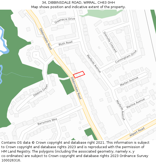 34, DIBBINSDALE ROAD, WIRRAL, CH63 0HH: Location map and indicative extent of plot