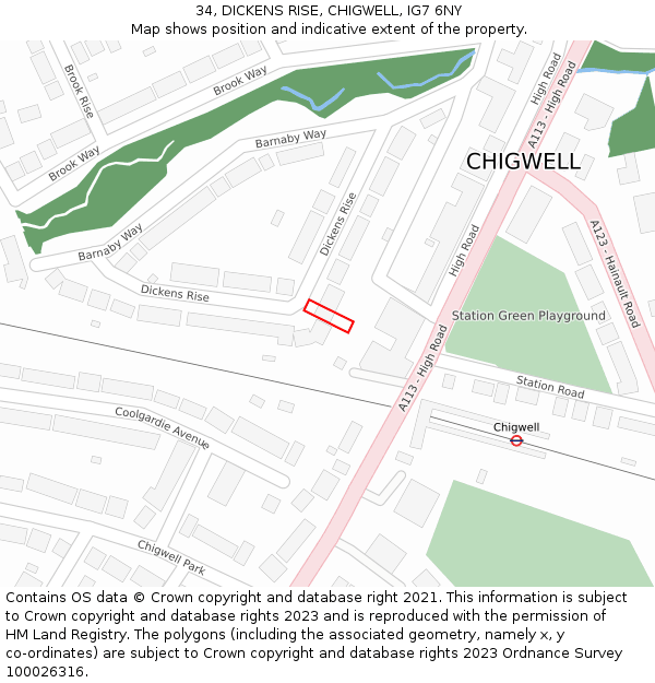 34, DICKENS RISE, CHIGWELL, IG7 6NY: Location map and indicative extent of plot