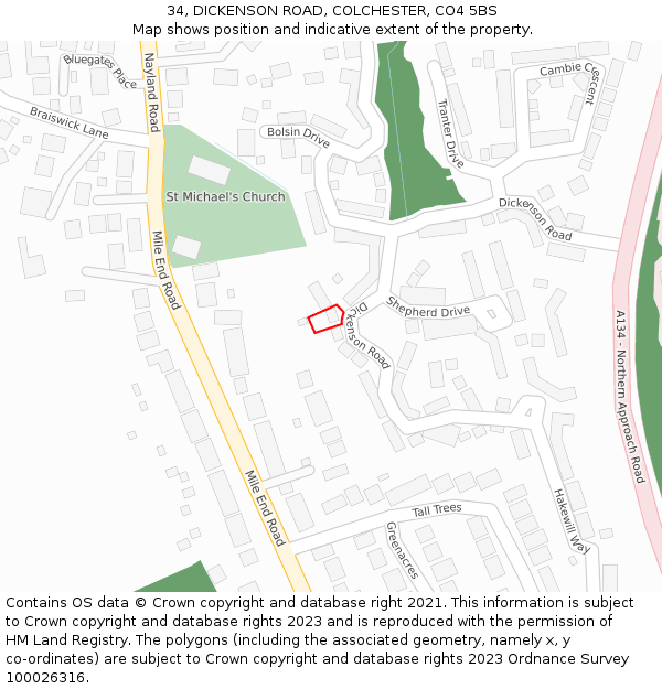 34, DICKENSON ROAD, COLCHESTER, CO4 5BS: Location map and indicative extent of plot