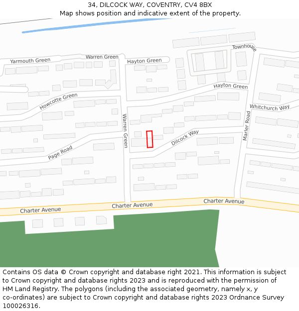 34, DILCOCK WAY, COVENTRY, CV4 8BX: Location map and indicative extent of plot