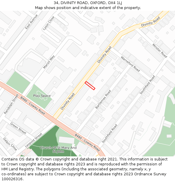 34, DIVINITY ROAD, OXFORD, OX4 1LJ: Location map and indicative extent of plot