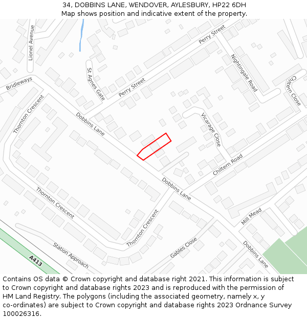 34, DOBBINS LANE, WENDOVER, AYLESBURY, HP22 6DH: Location map and indicative extent of plot