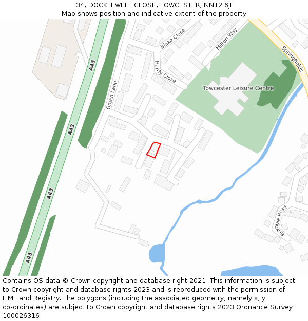 34, DOCKLEWELL CLOSE, TOWCESTER, NN12 6JF: Location map and indicative extent of plot