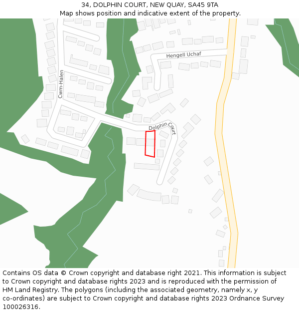 34, DOLPHIN COURT, NEW QUAY, SA45 9TA: Location map and indicative extent of plot