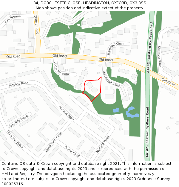 34, DORCHESTER CLOSE, HEADINGTON, OXFORD, OX3 8SS: Location map and indicative extent of plot