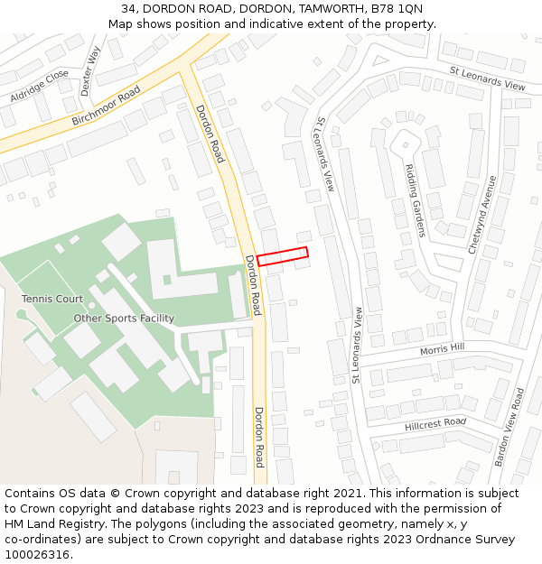 34, DORDON ROAD, DORDON, TAMWORTH, B78 1QN: Location map and indicative extent of plot