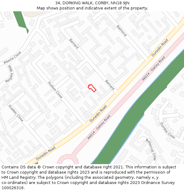 34, DORKING WALK, CORBY, NN18 9JN: Location map and indicative extent of plot