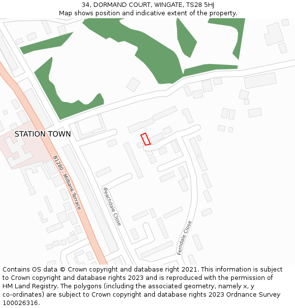 34, DORMAND COURT, WINGATE, TS28 5HJ: Location map and indicative extent of plot