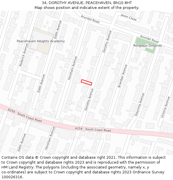 34, DOROTHY AVENUE, PEACEHAVEN, BN10 8HT: Location map and indicative extent of plot