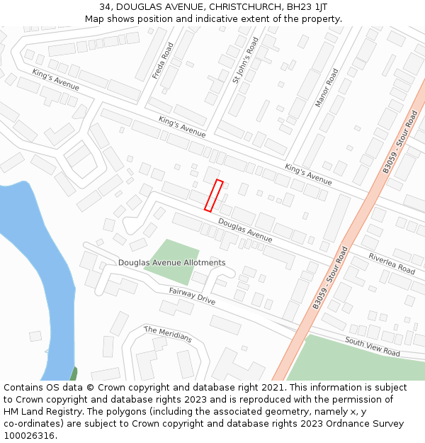 34, DOUGLAS AVENUE, CHRISTCHURCH, BH23 1JT: Location map and indicative extent of plot