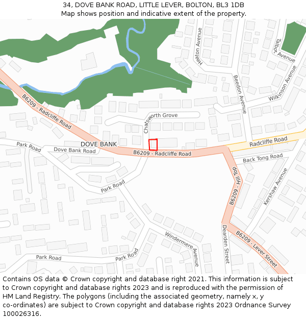 34, DOVE BANK ROAD, LITTLE LEVER, BOLTON, BL3 1DB: Location map and indicative extent of plot