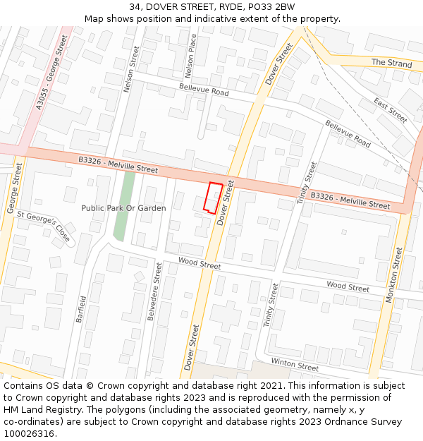 34, DOVER STREET, RYDE, PO33 2BW: Location map and indicative extent of plot