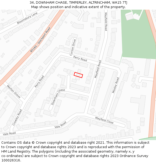 34, DOWNHAM CHASE, TIMPERLEY, ALTRINCHAM, WA15 7TJ: Location map and indicative extent of plot