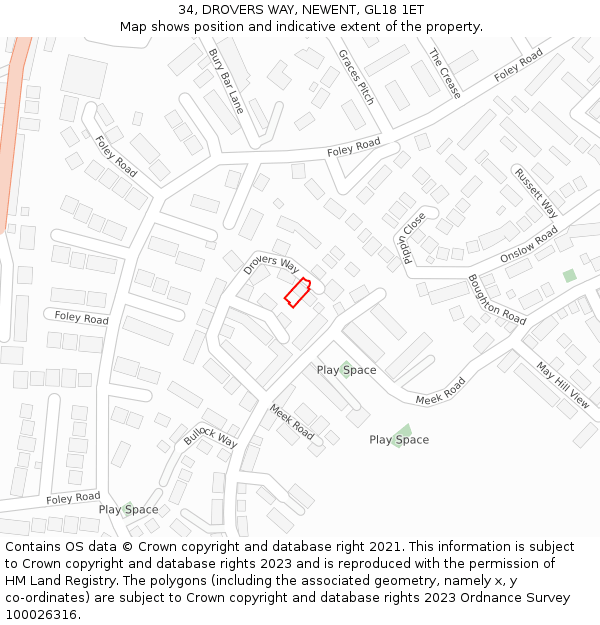 34, DROVERS WAY, NEWENT, GL18 1ET: Location map and indicative extent of plot