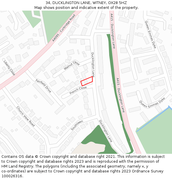 34, DUCKLINGTON LANE, WITNEY, OX28 5HZ: Location map and indicative extent of plot