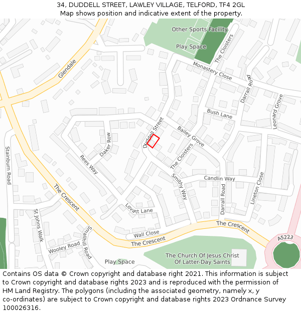 34, DUDDELL STREET, LAWLEY VILLAGE, TELFORD, TF4 2GL: Location map and indicative extent of plot