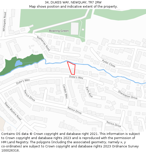 34, DUKES WAY, NEWQUAY, TR7 2RW: Location map and indicative extent of plot