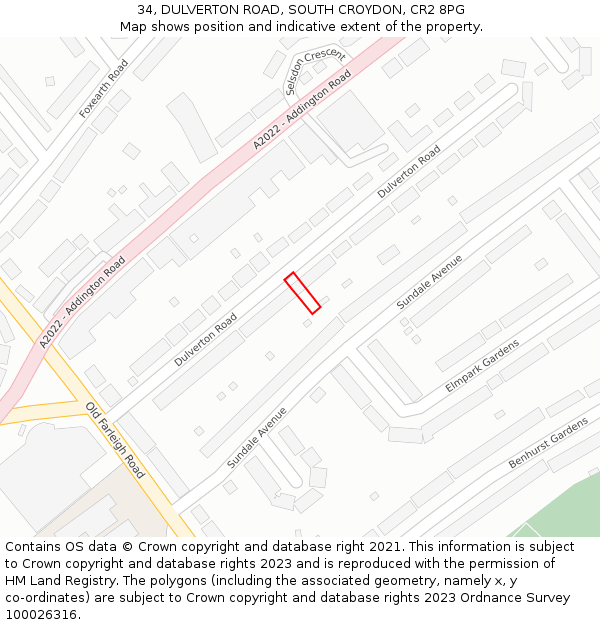 34, DULVERTON ROAD, SOUTH CROYDON, CR2 8PG: Location map and indicative extent of plot