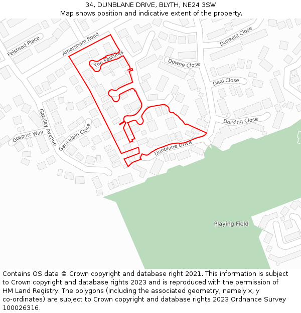 34, DUNBLANE DRIVE, BLYTH, NE24 3SW: Location map and indicative extent of plot