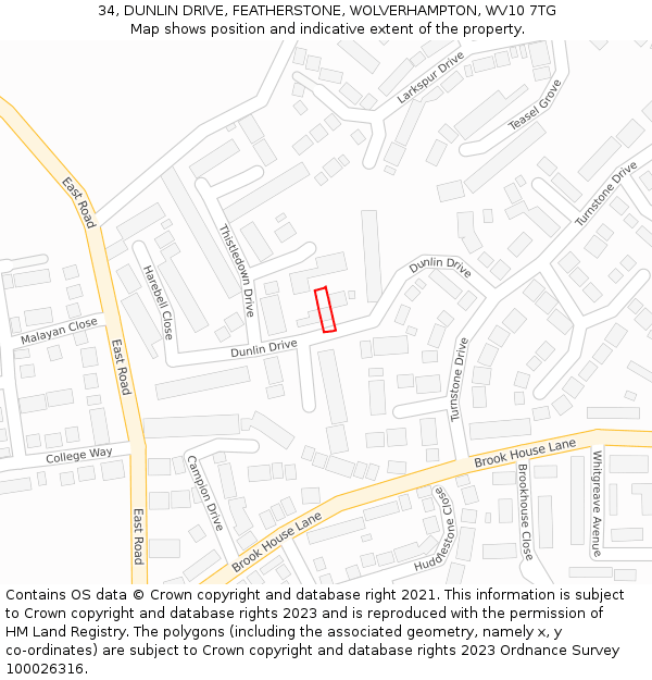 34, DUNLIN DRIVE, FEATHERSTONE, WOLVERHAMPTON, WV10 7TG: Location map and indicative extent of plot