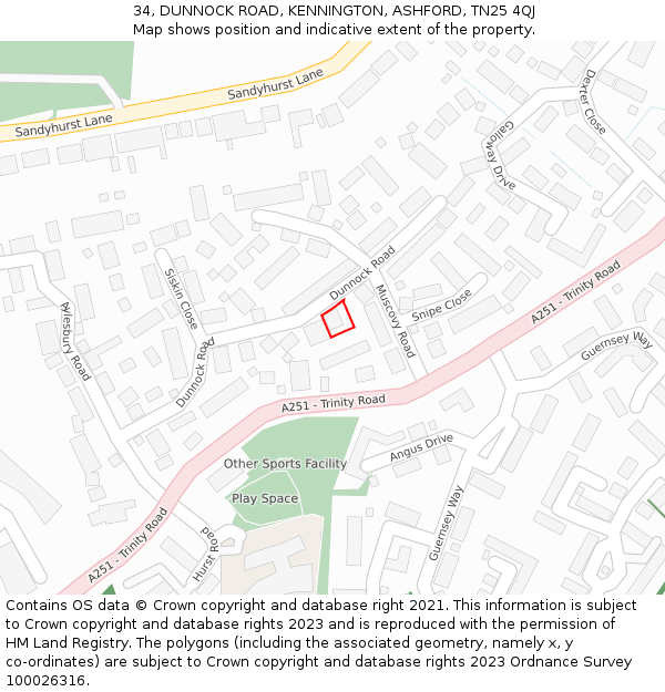 34, DUNNOCK ROAD, KENNINGTON, ASHFORD, TN25 4QJ: Location map and indicative extent of plot