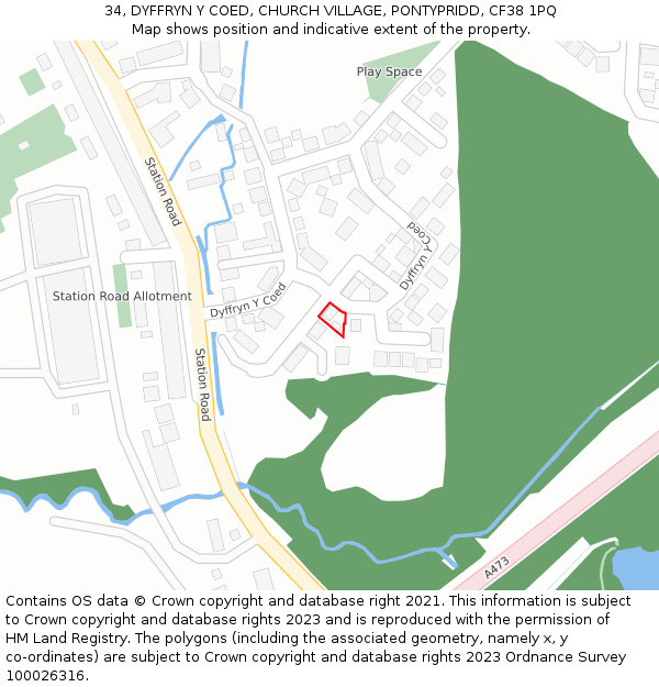 34, DYFFRYN Y COED, CHURCH VILLAGE, PONTYPRIDD, CF38 1PQ: Location map and indicative extent of plot