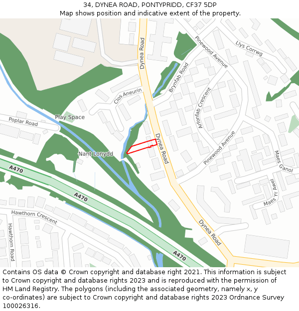 34, DYNEA ROAD, PONTYPRIDD, CF37 5DP: Location map and indicative extent of plot