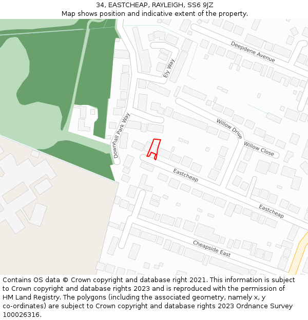 34, EASTCHEAP, RAYLEIGH, SS6 9JZ: Location map and indicative extent of plot