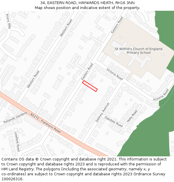 34, EASTERN ROAD, HAYWARDS HEATH, RH16 3NN: Location map and indicative extent of plot