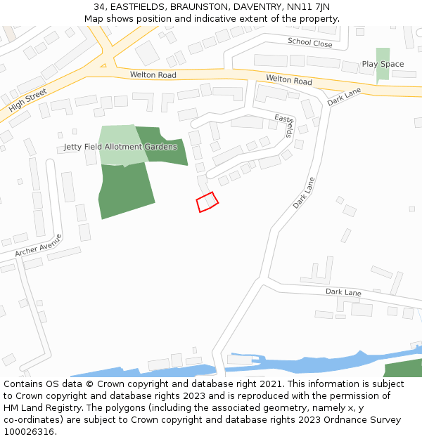 34, EASTFIELDS, BRAUNSTON, DAVENTRY, NN11 7JN: Location map and indicative extent of plot