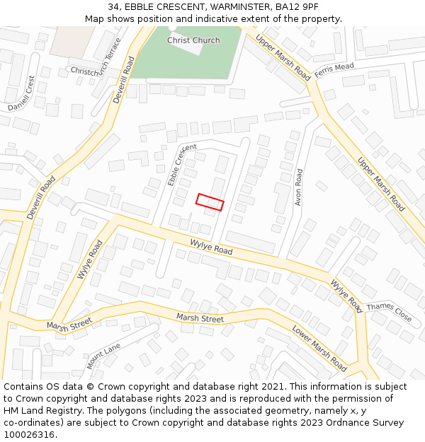 34, EBBLE CRESCENT, WARMINSTER, BA12 9PF: Location map and indicative extent of plot