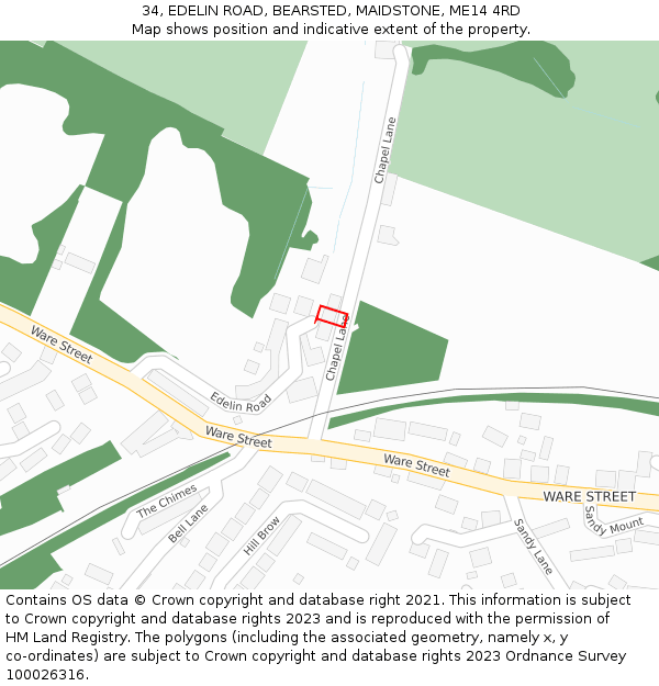 34, EDELIN ROAD, BEARSTED, MAIDSTONE, ME14 4RD: Location map and indicative extent of plot