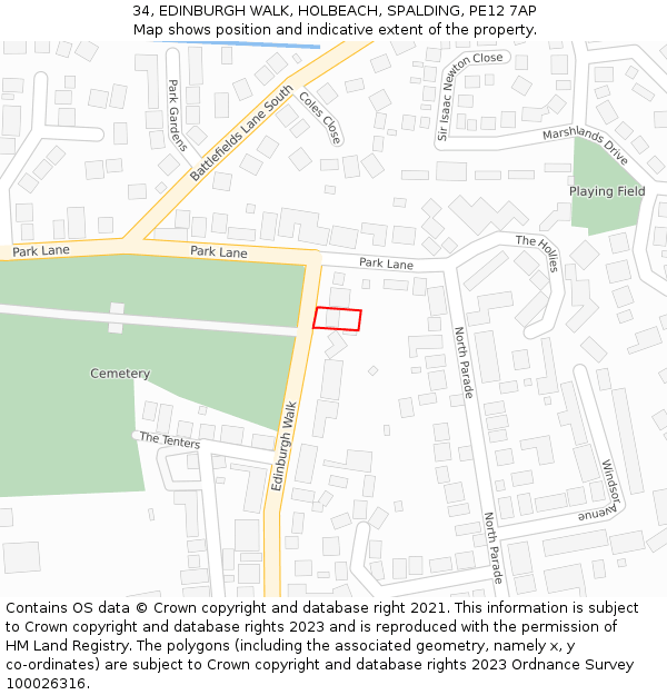 34, EDINBURGH WALK, HOLBEACH, SPALDING, PE12 7AP: Location map and indicative extent of plot