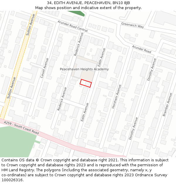 34, EDITH AVENUE, PEACEHAVEN, BN10 8JB: Location map and indicative extent of plot