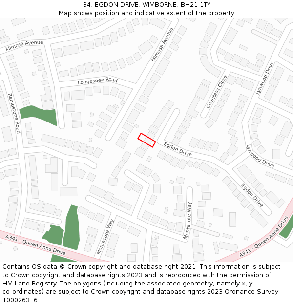 34, EGDON DRIVE, WIMBORNE, BH21 1TY: Location map and indicative extent of plot