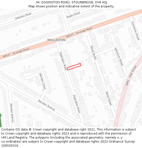 34, EGGINGTON ROAD, STOURBRIDGE, DY8 4QJ: Location map and indicative extent of plot