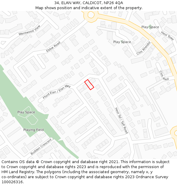 34, ELAN WAY, CALDICOT, NP26 4QA: Location map and indicative extent of plot