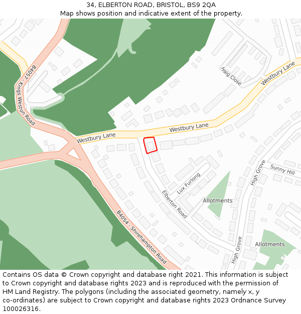 34, ELBERTON ROAD, BRISTOL, BS9 2QA: Location map and indicative extent of plot