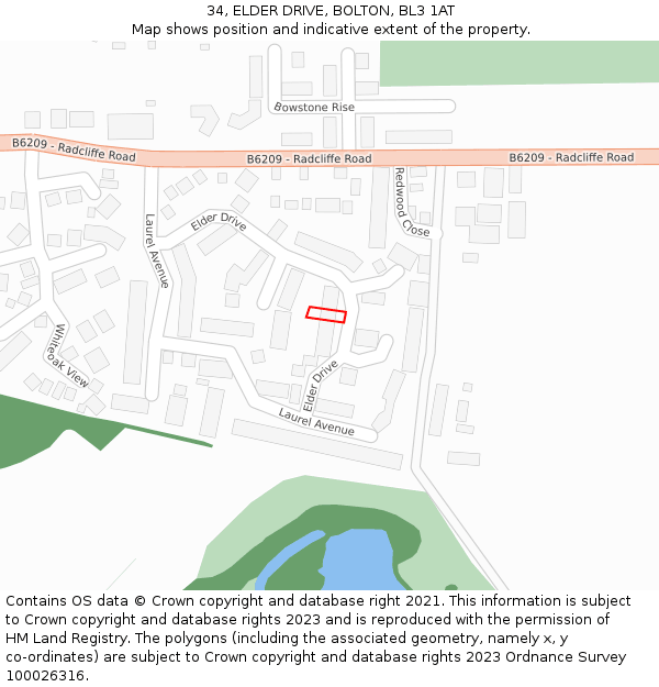 34, ELDER DRIVE, BOLTON, BL3 1AT: Location map and indicative extent of plot