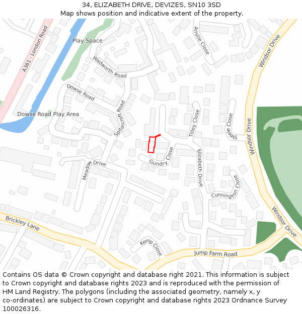 34, ELIZABETH DRIVE, DEVIZES, SN10 3SD: Location map and indicative extent of plot