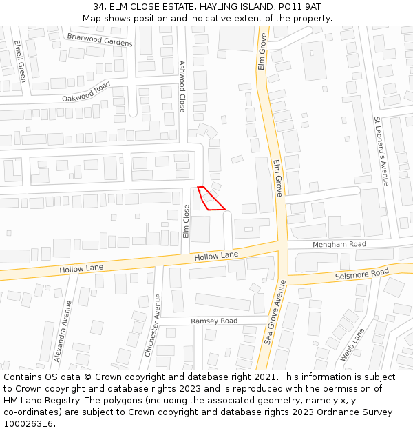 34, ELM CLOSE ESTATE, HAYLING ISLAND, PO11 9AT: Location map and indicative extent of plot