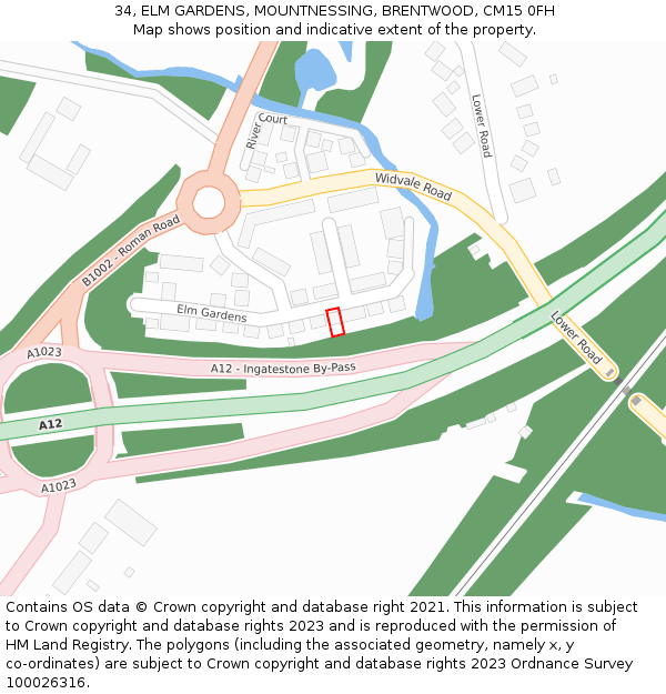 34, ELM GARDENS, MOUNTNESSING, BRENTWOOD, CM15 0FH: Location map and indicative extent of plot