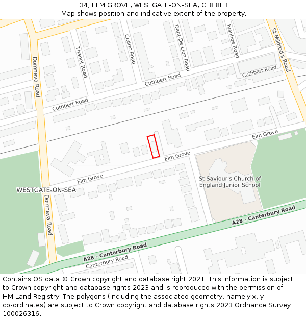 34, ELM GROVE, WESTGATE-ON-SEA, CT8 8LB: Location map and indicative extent of plot