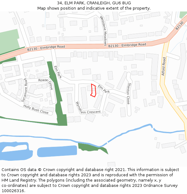 34, ELM PARK, CRANLEIGH, GU6 8UG: Location map and indicative extent of plot