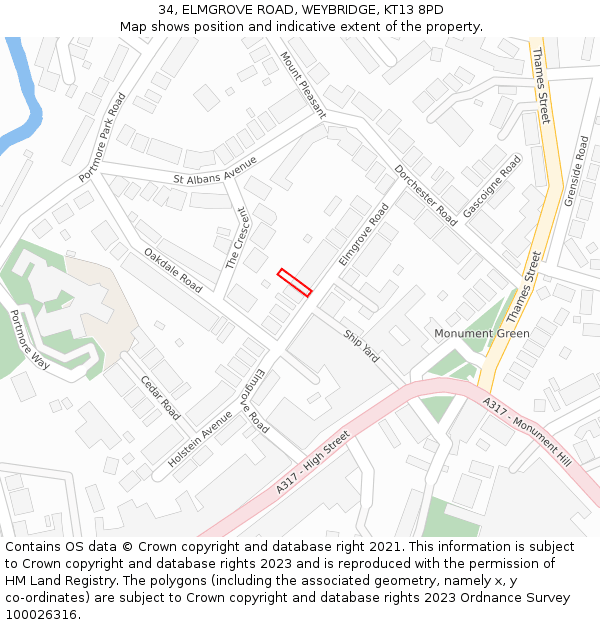 34, ELMGROVE ROAD, WEYBRIDGE, KT13 8PD: Location map and indicative extent of plot