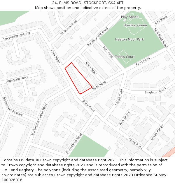 34, ELMS ROAD, STOCKPORT, SK4 4PT: Location map and indicative extent of plot