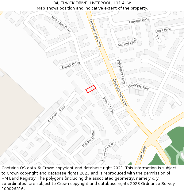 34, ELWICK DRIVE, LIVERPOOL, L11 4UW: Location map and indicative extent of plot