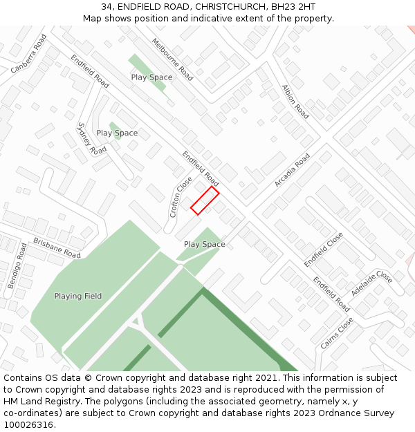 34, ENDFIELD ROAD, CHRISTCHURCH, BH23 2HT: Location map and indicative extent of plot